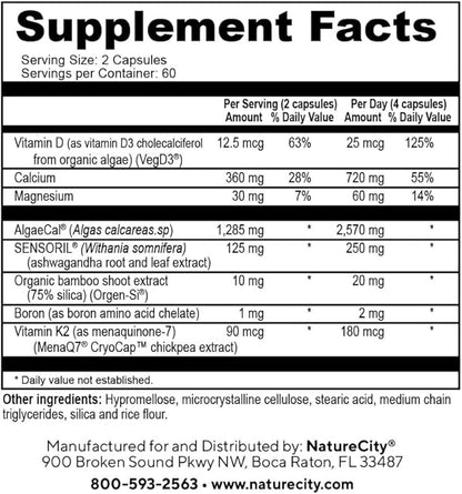 True-Osteo+ Plant-Based Supplement for Bone Strength D3, Vitamin K2, Silicon, (120 Veggie
