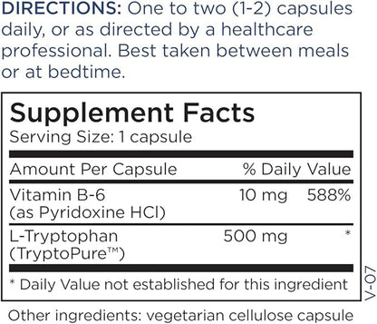 Metabolic Maintenance L-Tryptophan - 500mg Amino Acid in The 'Free Form' for Superior Absorption + Vitamin B6 - Mood + Appetite Supplement, Vegan + No Fillers (60 Capsules)