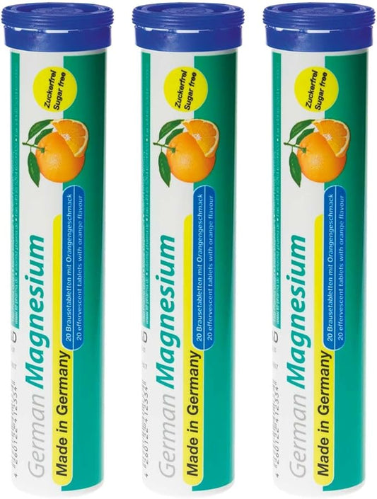 German Magnesium Oxide Supplement | Effervescent Tablets | Orange Flavor – 200 mg Magnesium per Serving | Sugar Free, Vegan – T&D Pharma – Made in Germany