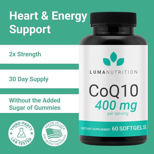 Luma Nutrition CoQ10 400mg Softgels Q10 - Q-10 200mg 200mg Softgel 400mg Per 60 Liquid