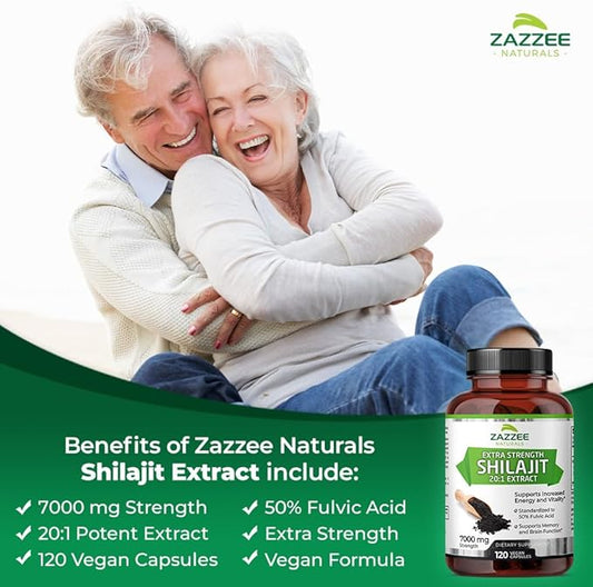 Zazzee 100% Pure Organic Himalayan Shilajit 20:1 Extract, 7000 mg 50% Fulvic 120 Servings 20X Potency,