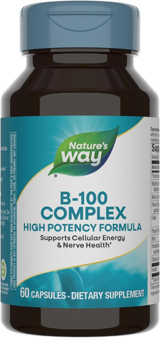 Nature's Way B-100 Complex, Supports Cellular 8 B-Vitamins, 60 Capsules