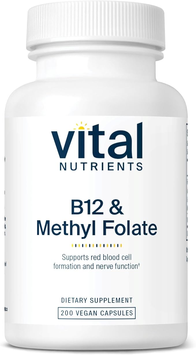 Vital Nutrients Vitamin B12 & Methyl Folate | Vegan Methylated Folate and B12 Supplement | Supports Nervous System & Metabolism* | High-Potency B12 Vitamins * | Gluten, Dairy, Soy Free | 200 Capsules