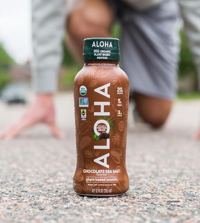 ALOHA Organic Plant Based Chocolate Sea Salt Protein Shake w/MCT Oil (12 ct, 12oz Bottle) 20g Protein, Meal Replacement, Low Sugar & Carb, Gluten-Free, Paleo, Non-GMO, No Soy, Stevia or Sugar Alcohol…