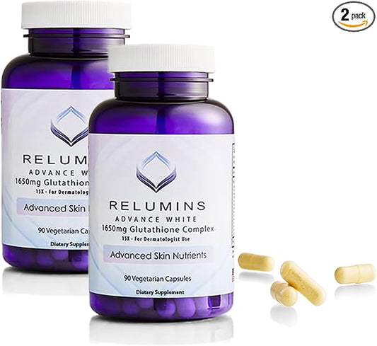 Relumins Glutathione Supplement 1650mg Reduced 90 Veggie 2 Bottles