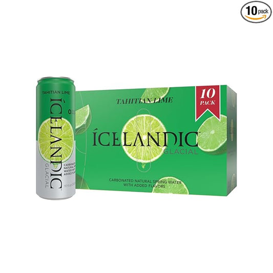 Icelandic Glacial Sparkling Water, Tahitian Lime, 330 ml / 11.1 Fl Oz Cans (Pack of 10)