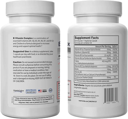 Superior Labs B Vitamin Complex 100% NonGMO 60 Vegetable