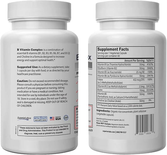 Superior Labs B Vitamin Complex 100% NonGMO 60 Vegetable