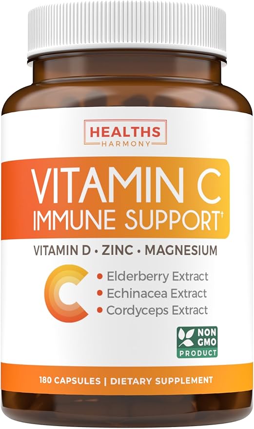 Immune Support Supplement (Non-GMO) Elderberry Vitamin 500mg Immune 180 Vegetarian