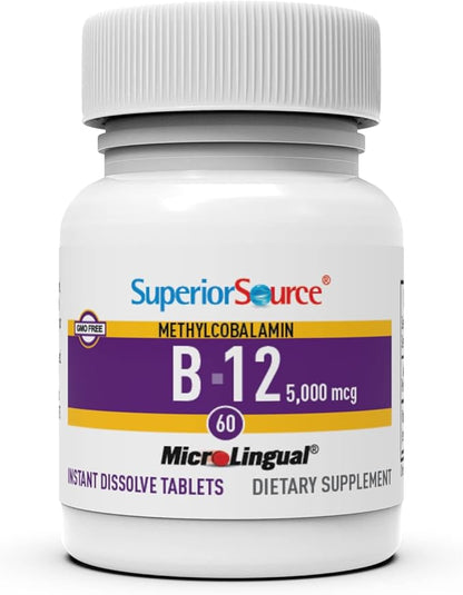 Superior Source No Shot Vitamin B12 5000 mcg, 60 Count, B12, Supports