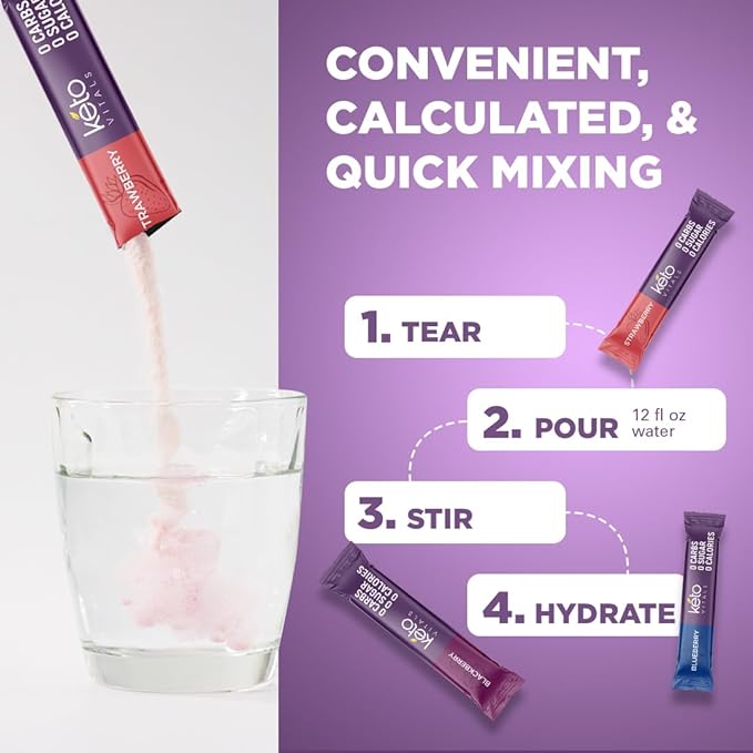 Keto Vitals Berry Antioxidant Electrolyte Powder Packets | Keto Friendly Electrolytes Travel Packets | Variety Individual Packets | Energy Drink Mix | Zero Calorie | Zero Carb (Berry Assorted, 30)