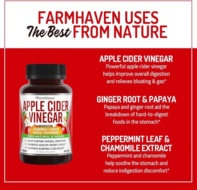 Apple Cider Vinegar Capsules With Ginger, 1390mg | 100% Natural 90 Capsules