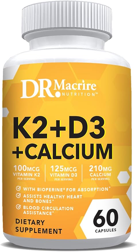 Vitamin D3 K2, 5000 IU Vitamin D3 and 100mcg K2 K2 with 60 Capsules.