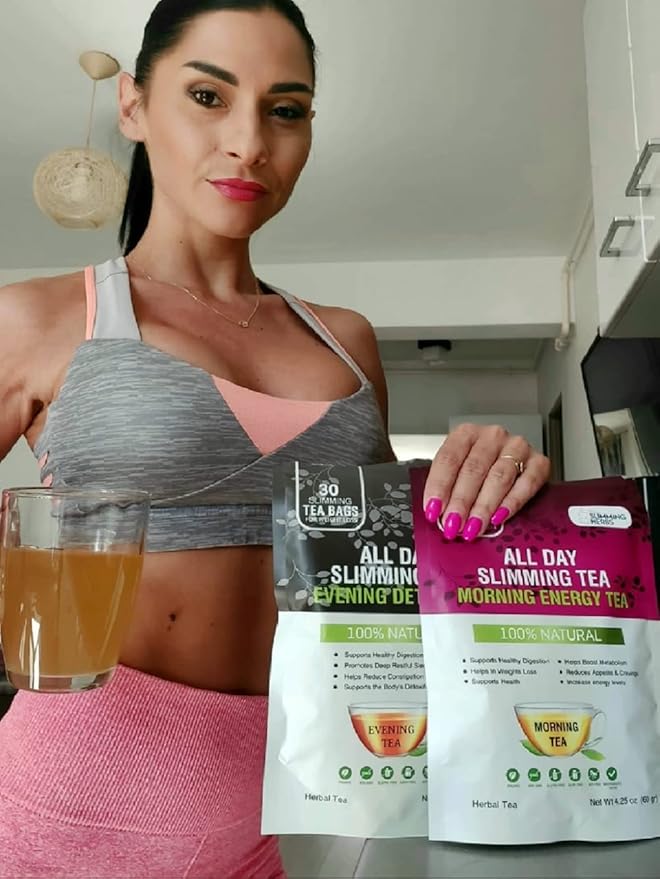 ALL SLIMMING HERBS All Day Slimming Tea For Weight Loss - All Natural 30 Days Detox Teas That Flattens Tummy - Daytime Energy Boost Tea 30 Bags + Evening Detox Tea 30 Bags
