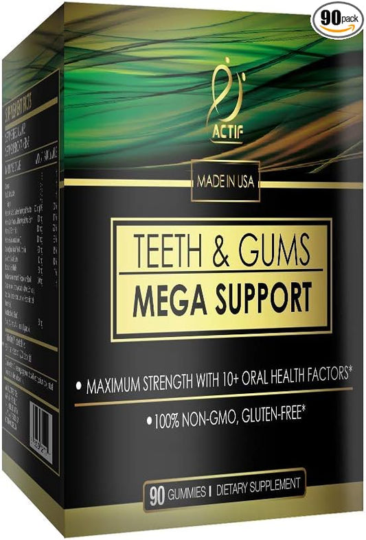 Actif Teeth and Gums Mega Support, Oral Probiotics Supplement for Mouth and Dental Multivitamin Supplement, 90 Gummies