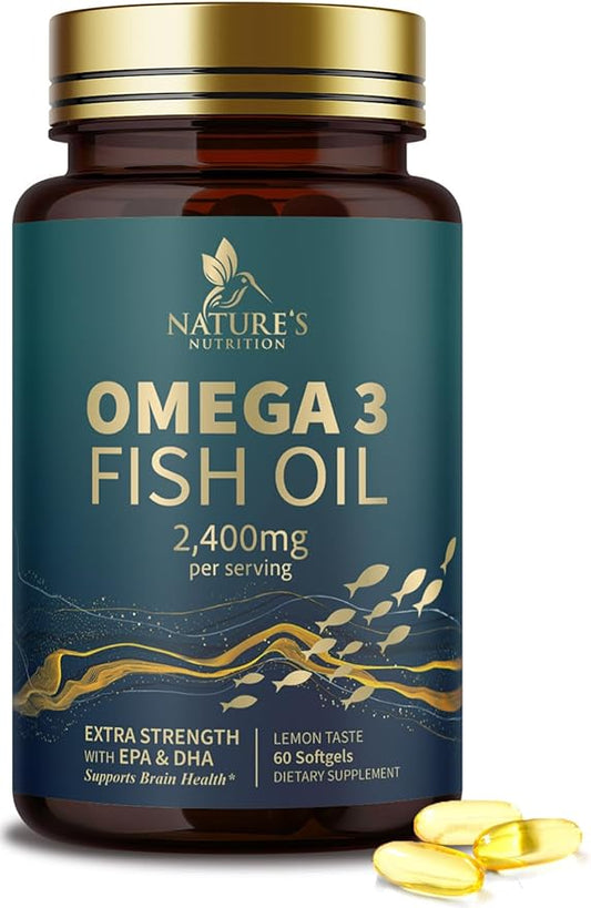 Triple Strength Omega 3 Fish Oil 2400 mg 1200 MG Omega-3 Supplement 60 Fish