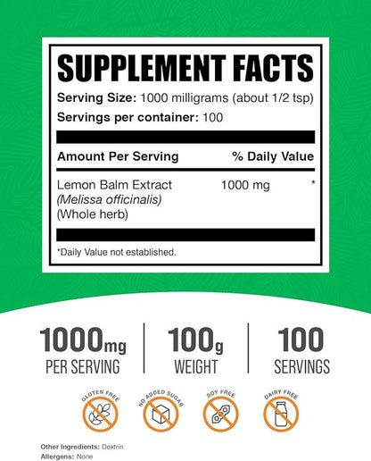 BulkSupplements.com Lemon Balm Extract Powder 1000mg per 100g (3.5 (3.5 oz) 1)