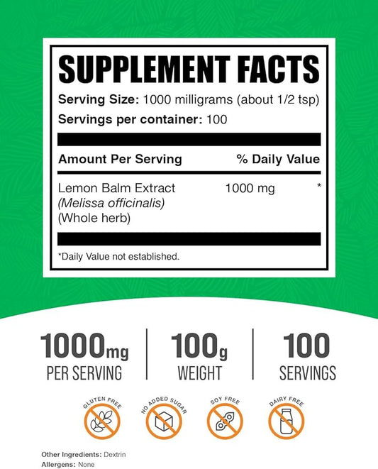 BulkSupplements.com Lemon Balm Extract Powder 1000mg per 100g (3.5 (3.5 oz) 1)