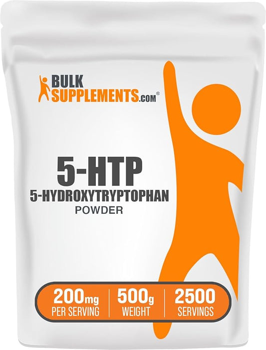 BulkSupplements.com 5-HTP Powder - 5-Hydroxytryptophan, 5 HTP Supplement - 5-HTP 200mg, Mood Support Supplement - Gluten Free, 200mg per Serving, 500g (1.1 lbs) (Pack of 1)