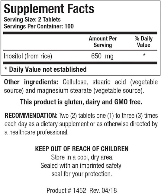 Biotics Research Inositol Corn Free, Metabolic Support, Brain Health, Nootropics, Restful Sleep, Mood Support, Hormonal Balance, Female Health, 200 Tablets