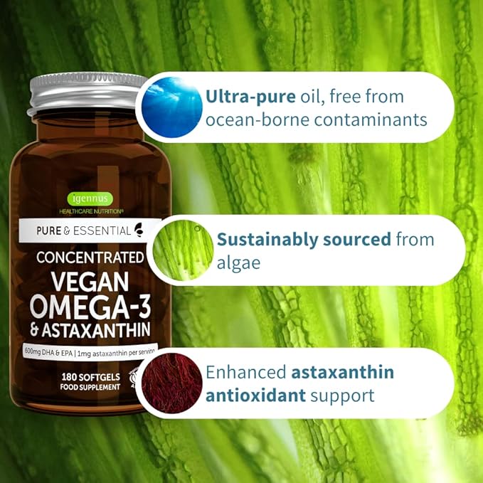 Pure & Essential Vegan Omega 3 600mg DHA 180 Small
