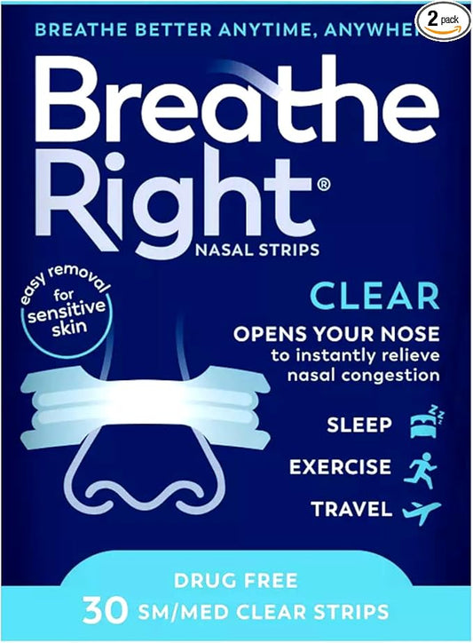 Breathe Right Nasal Strips Clear Small/Medium 30 Count 2)