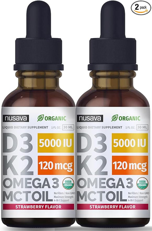 (2 Pack) Organic Vitamin D3 K2 3, Maximum 5000 IU, D3 for 2 Fl
