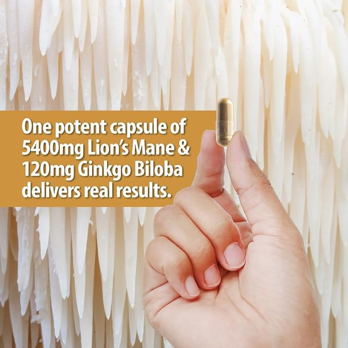 Organic Lions Mane Supplement Capsules 5400mg, 120mg – 2 Months