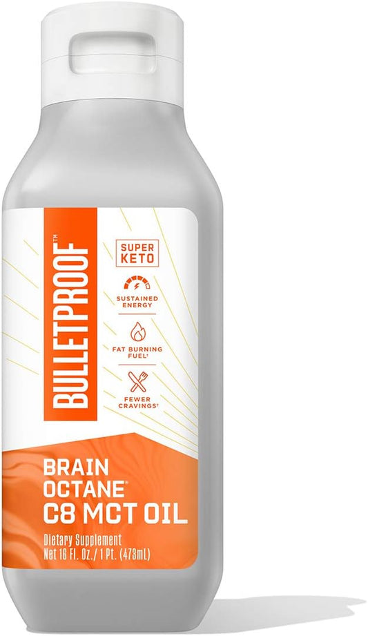 Bulletproof Brain Octane C8 MCT Oil, 16 Ounces, Keto Supplement for Sustained Energy and Fewer Cravings