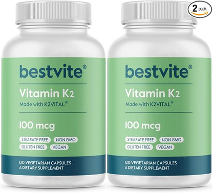 BESTVITE Vitamin K2 100 mcg as MK-7 (240 (240 Vegetarian Capsules)(120x2) -