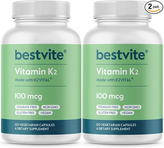 BESTVITE Vitamin K2 100 mcg as MK-7 (240 (240 Vegetarian Capsules)(120x2) -