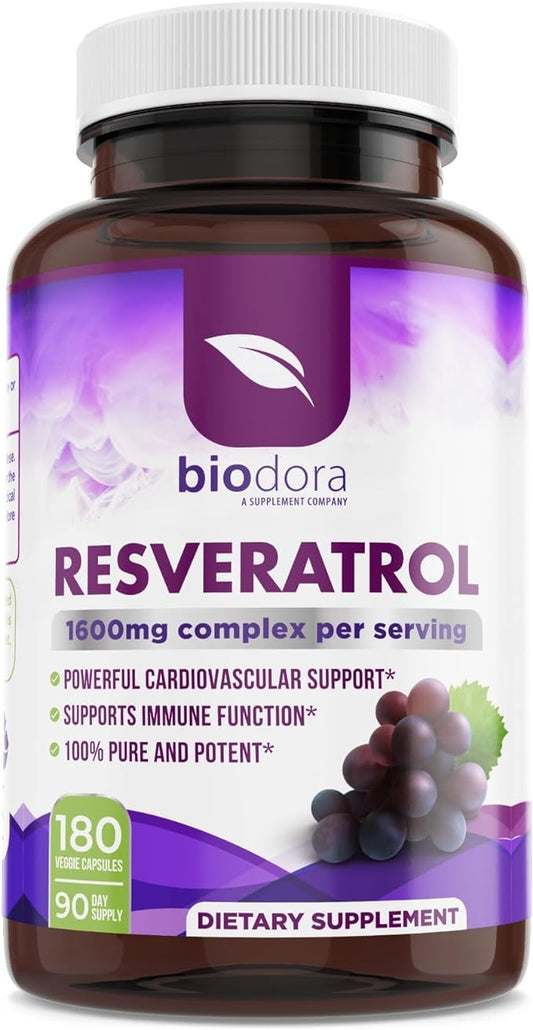Resveratrol 1600mg, Trans-Resveratrol Antioxidant Supplement 180 Capsules