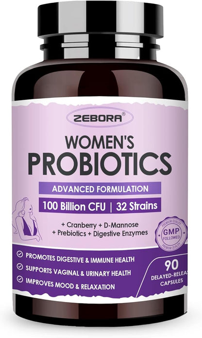 ZEBORA Probiotics for Women Digestive Health 100 Billion 90 Capsules