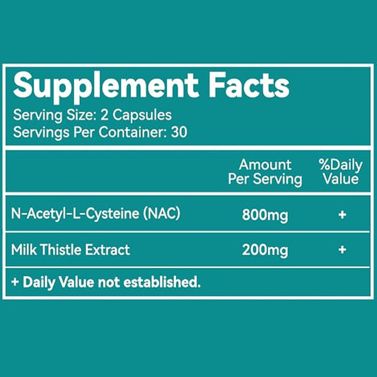 NAC Supplement N-Acetyl Cysteine 800mg, 200mg, Non-GMO, 60 Capsules