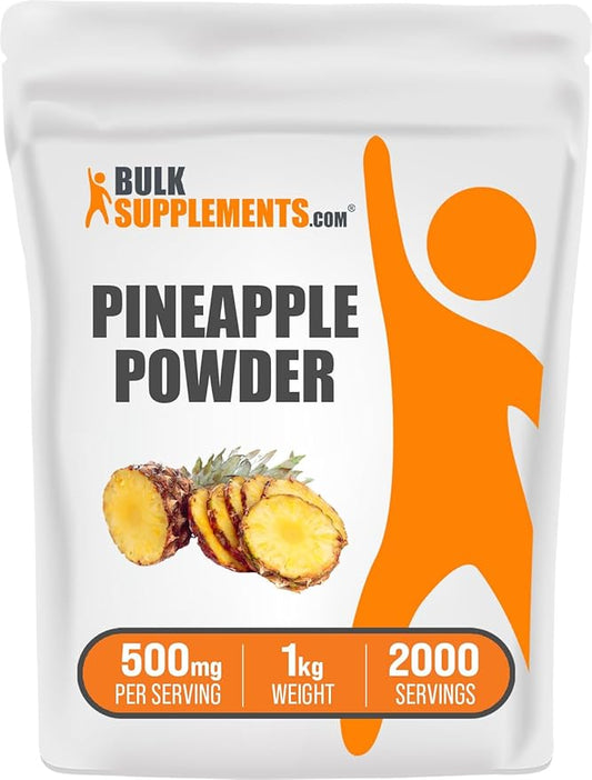 BulkSupplements.com Pineapple Powder - Pineapple Fruit Powder, for Flavoring & Smoothies - Unsweetened & Gluten Free, 500mg per Serving, 1kg (2.2 lbs) (Pack of 1)
