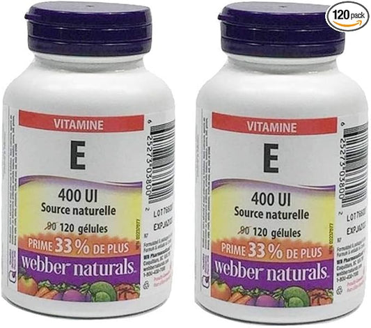 Webber Naturals Vitamin E Natural Source 400 IU-120 IU-120 Softgels (2 Bottles)