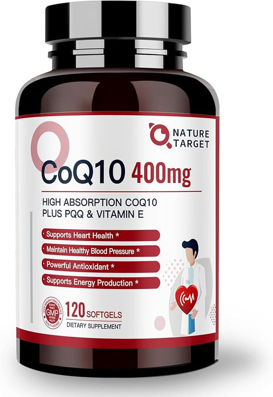 NATURE TARGET CoQ10-400mg Plus PQQ Coenzyme-Q10 with Production,120 Servings