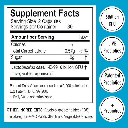 Probiohealth: Probiotics 6 Billion CFU, Probiotics (KE-99), FOS, 60 Count