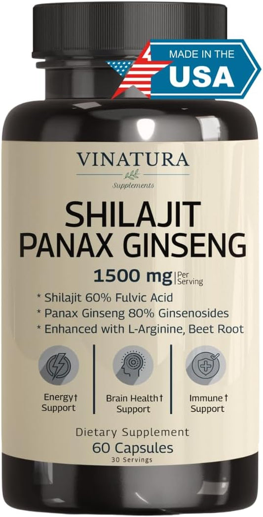 Shilajit Pure Himalayan Capsules (60% Fulvic Acid) 1500mg with