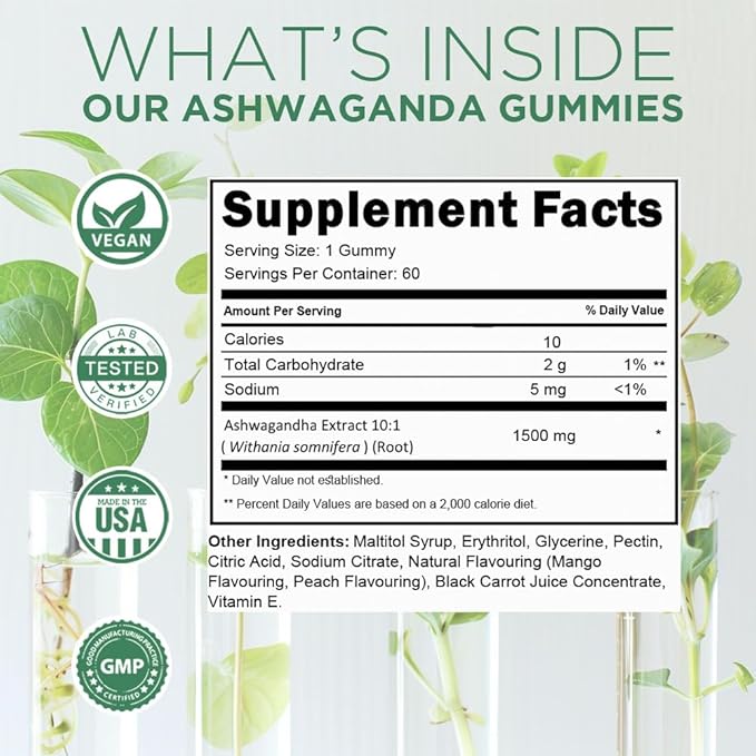 Ashwagandha 3,000mgs Gummy KSM-77+ High 10% Withanolide 60 Count