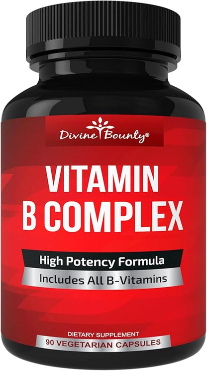 Divine Bounty Super B Complex Vitamins B12, B1, B1, B2, B2, B3, B3, B5, B5, B6, B6, B7, B7, B9, B9, Folic 90 Vegetarian
