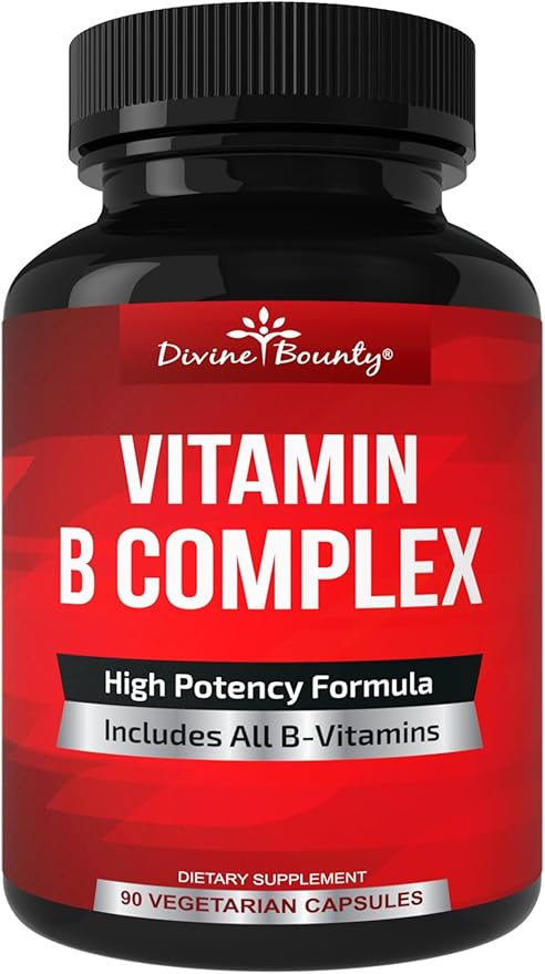 Divine Bounty Super B Complex Vitamins B12, B1, B1, B2, B2, B3, B3, B5, B5, B6, B6, B7, B7, B9, B9, Folic 90 Vegetarian