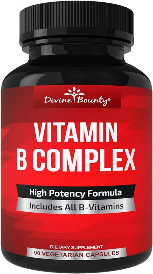 Divine Bounty Super B Complex Vitamins B12, B1, B1, B2, B2, B3, B3, B5, B5, B6, B6, B7, B7, B9, B9, Folic 90 Vegetarian