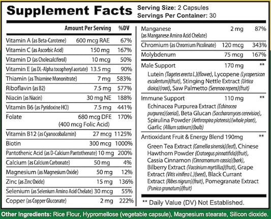 Lyvv Men's Multivitamin, Comprehensive Blend of Essential Vitamins and Minerals, 60 Capsules