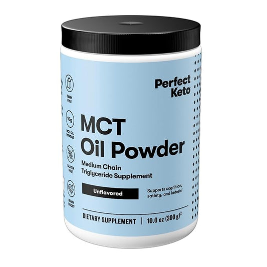 Perfect Keto 7g MCT Oil Powder, Medium Chain Triglycerides Supplement, Non Dairy Coffee Creamer for Keto Diet, Ketogenic MCT Oil Mix for Coffee, Smoothie, Protein Shakes, Tea, Unflavored, 30 Servings