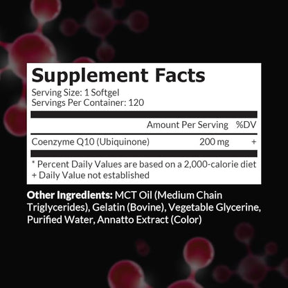 Intelligent Labs CoQ10 Ubiquinone 200mg Softgels | Coenzyme Q10 with MCT Oil for Max Absorption | Soy, Sugar, Gluten, and GMO-Free | 120 Servings | 4 Months Supply