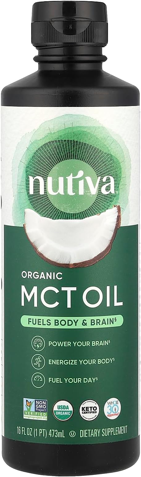 Nutiva Organic MCT Oil, 16 fl oz, Unflavored for Keto Coffee, Non-GMO Oil made from Organic Coconuts, Keto Friendly, Best MCT Oil Wellness Ketosis Supplement, 14g of C8 & C10 per serving