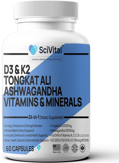 Ashwagandha 10000mg Tongkat Ali 40000mg Supplement D3 K2 K2 - 60 Count