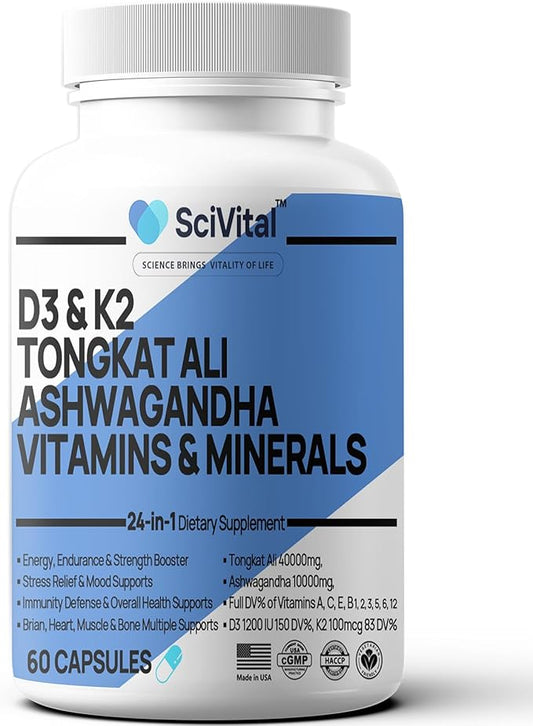 Ashwagandha 10000mg Tongkat Ali 40000mg Supplement D3 K2 K2 - 60 Count
