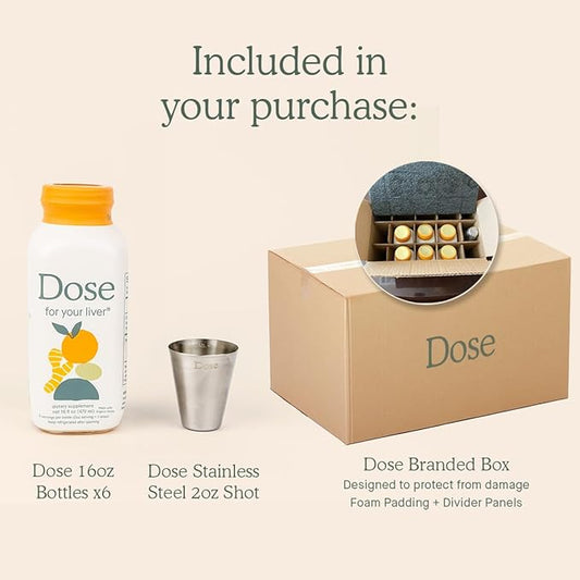 DOSE for Your Liver Cleanse Detox & Repair, Organic Milk Thistle Supplement with Turmeric, Dandelion, Ginger, and Orange, Promotes Optimal Liver Function,16oz Bottle, 6 Pack (6 Week Supply)